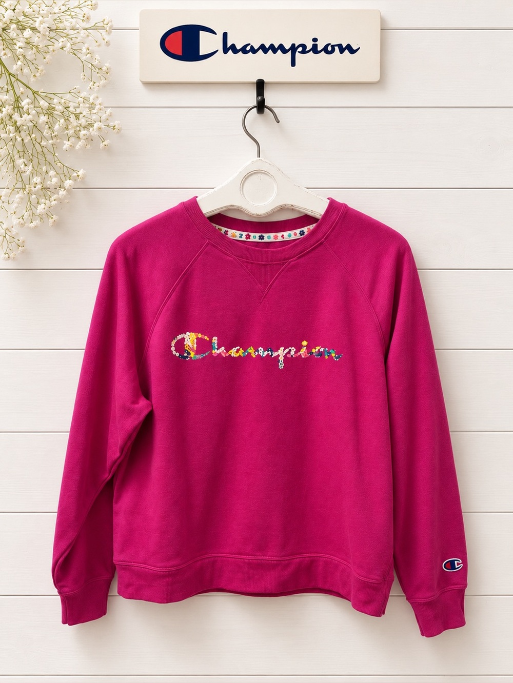 CHAMPION Pink Embroidered Logo Sweatshirt 1X